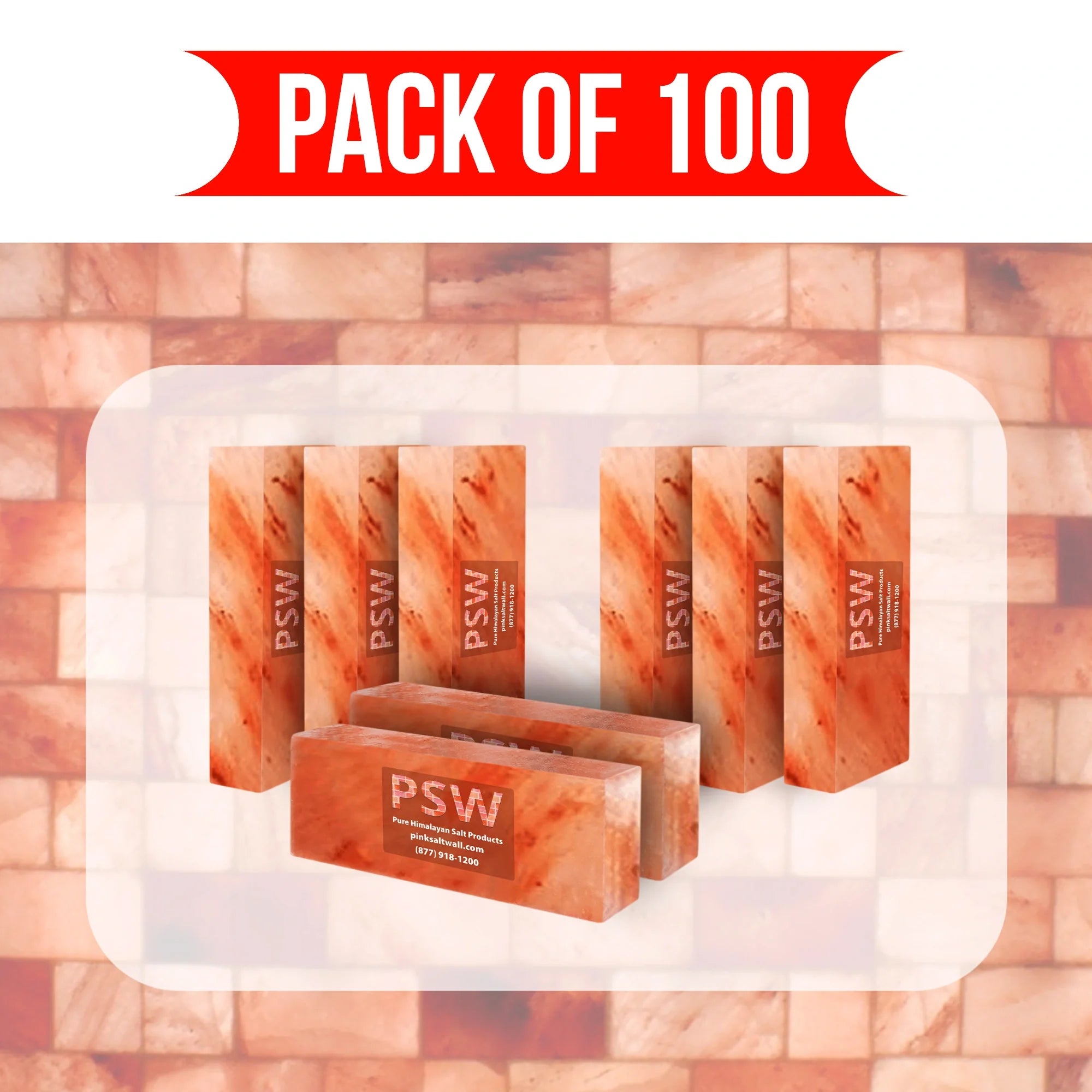 Himalayan Salt Bricks 12"(L) x 4"(W) x 2"(H) Pack of 100 Pink Salt Wall