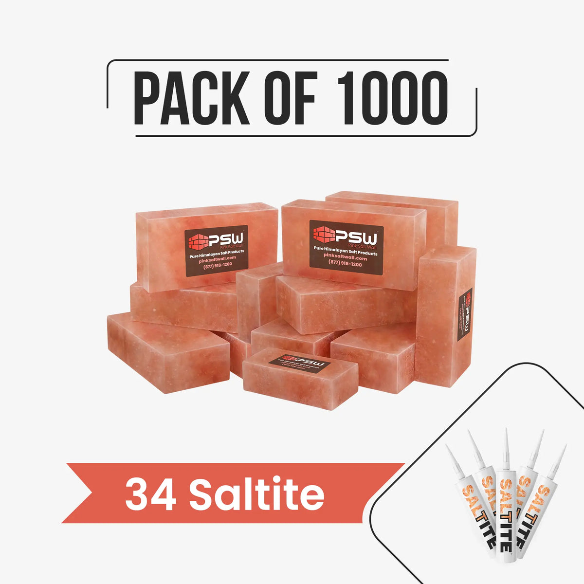 Himalayan Salt Bricks 8" x 4" x 2" Pack of 1000 With 34 Saltite