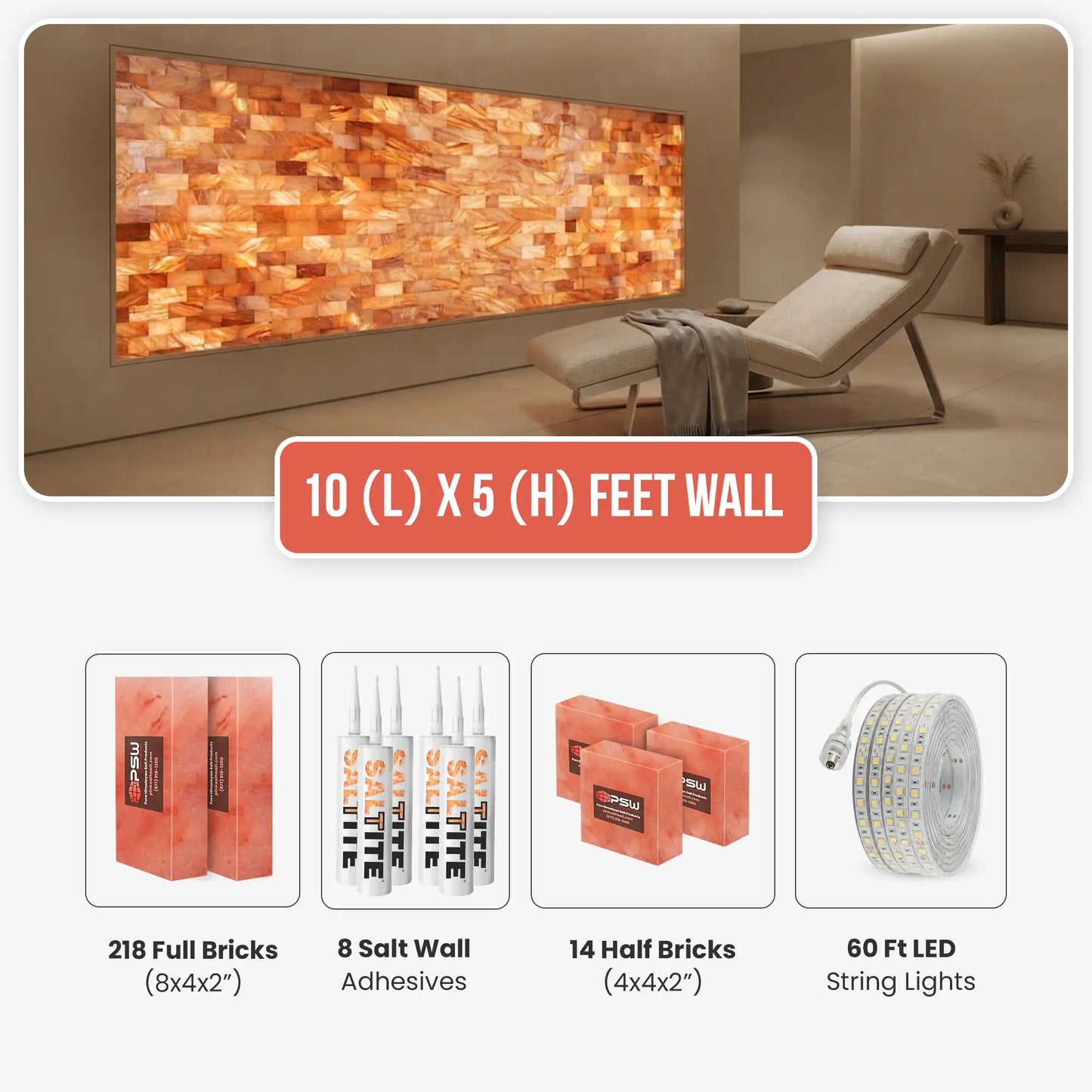Himalayan Salt Brick Wall Kit 10x5 Ft (50 Sq Ft)