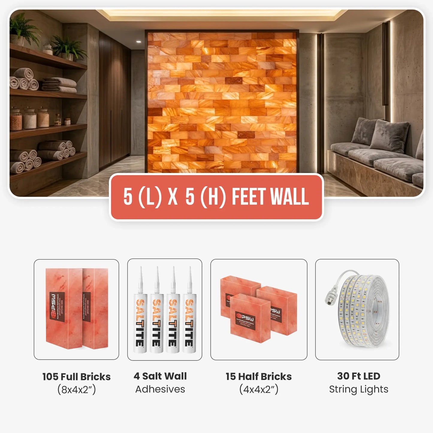 Himalayan Salt Bricks Wall Kit 5x5 Ft (25 Sq Ft)
