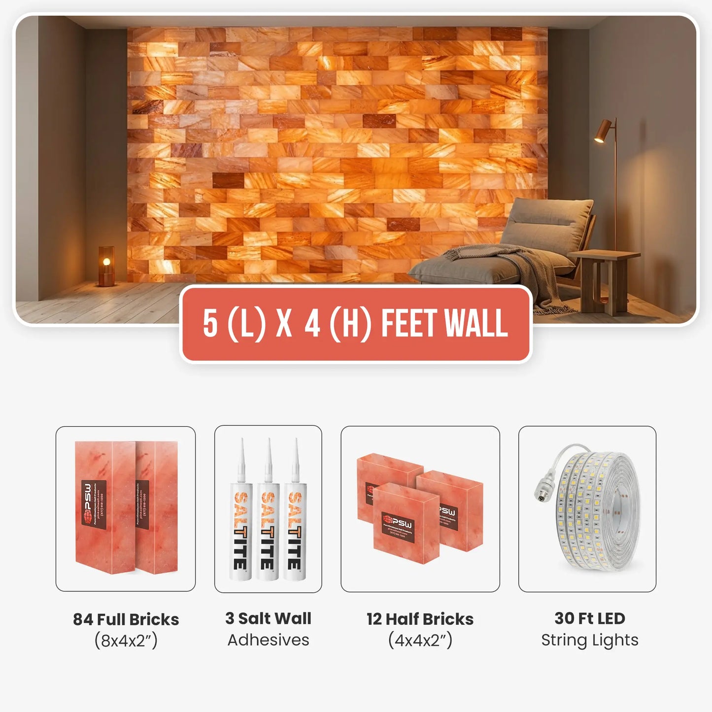 Himalayan Salt Wall Kit (5x4 Ft)