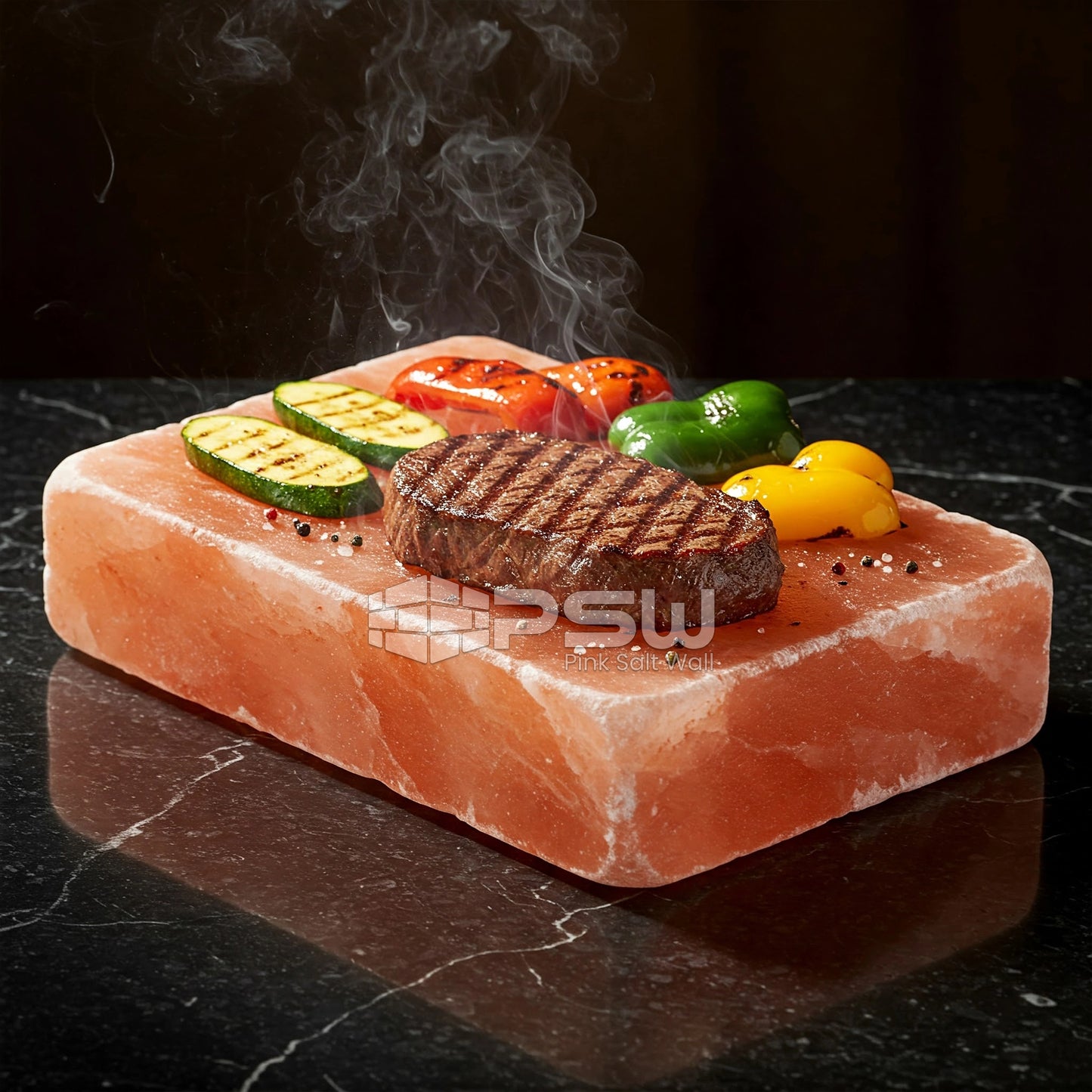 Himalayan salt plate for grilling seafood, vegetables, and meat