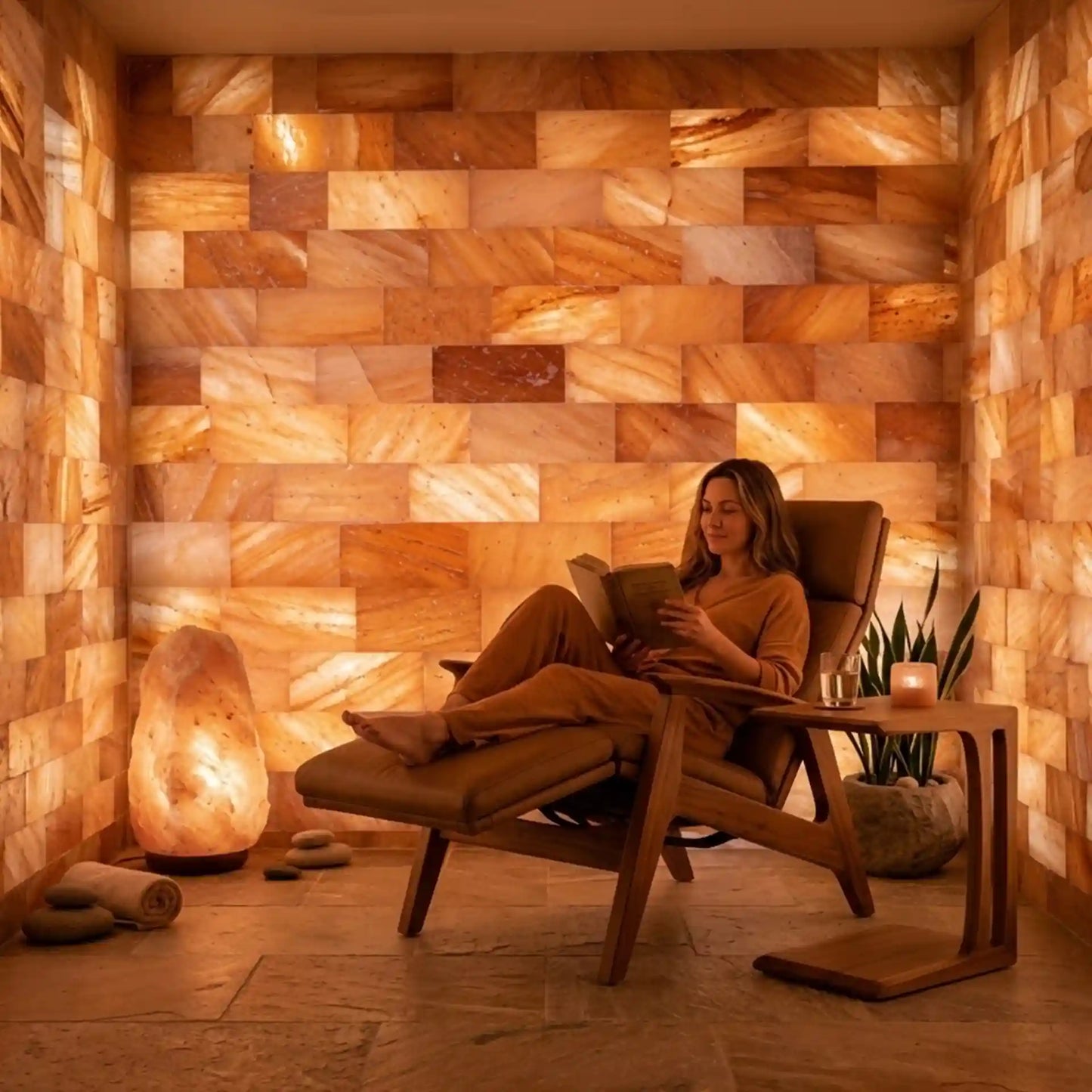 Himalayan pink salt bricks for warm interior lighting