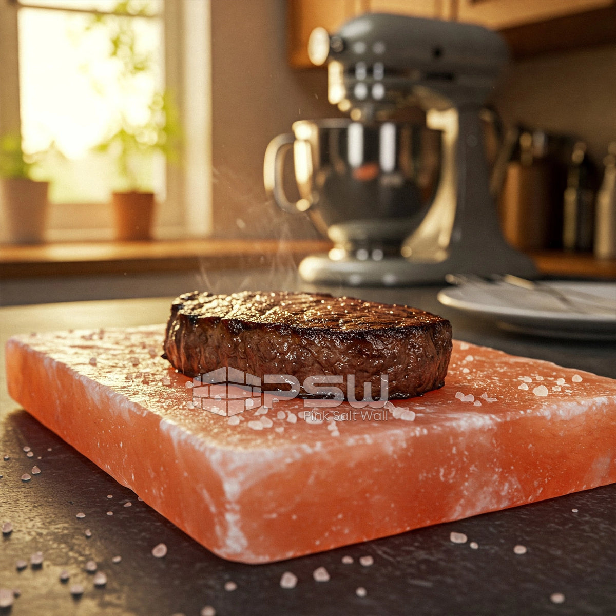 Pink salt slab for cooking and food presentation