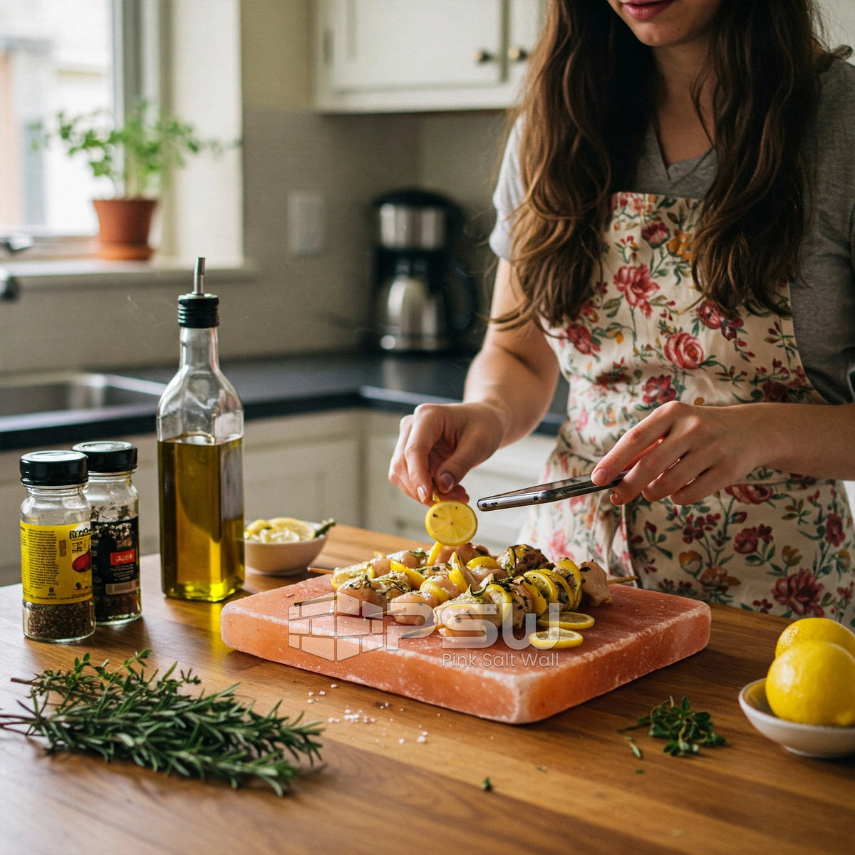Salt block cooking with vegetables on Himalayan salt plate