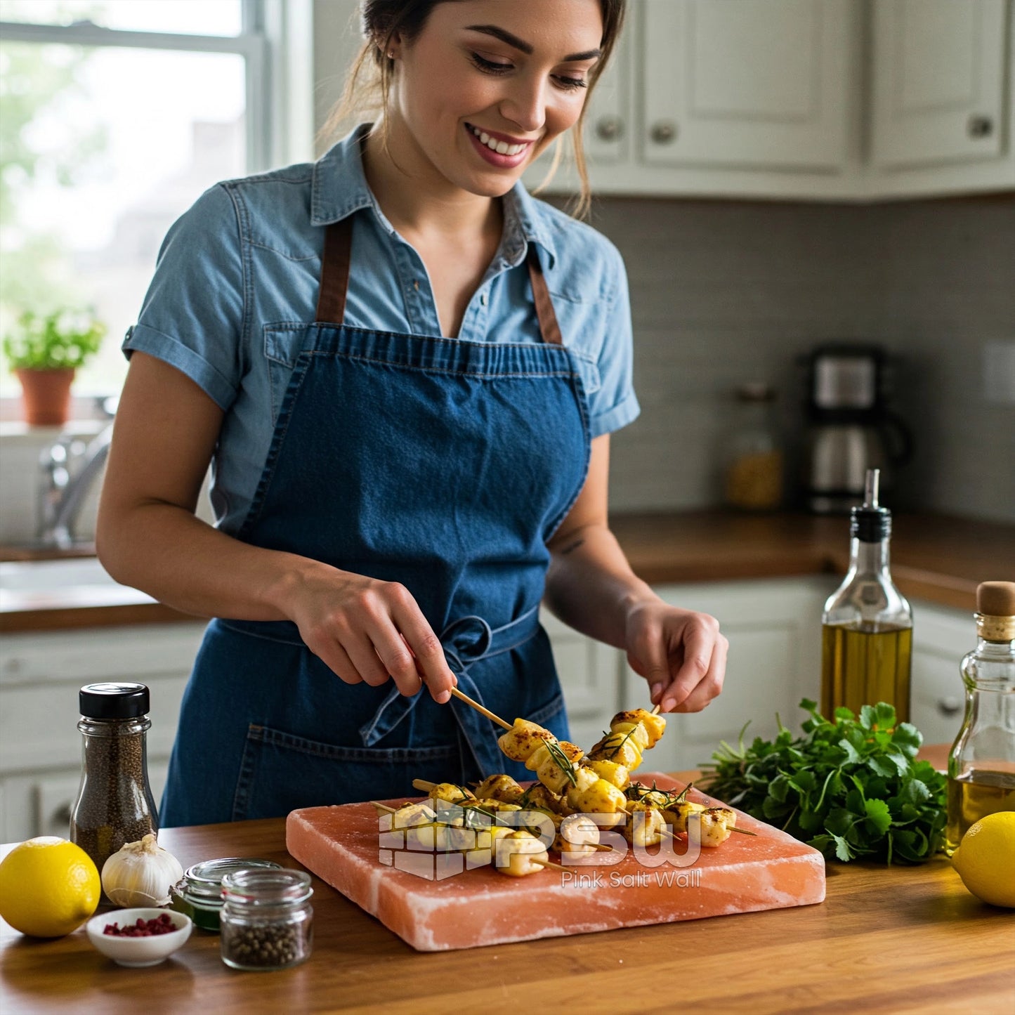 Salt cooking block with food prepared on the surface