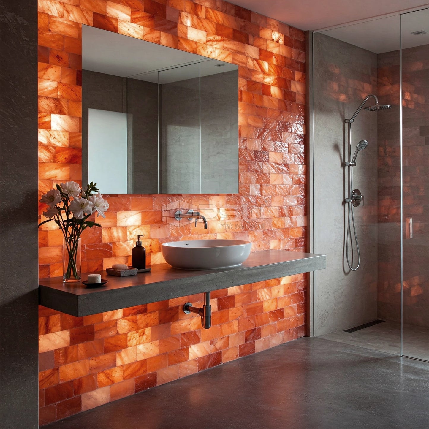 pink salt tiles for bathroom walls