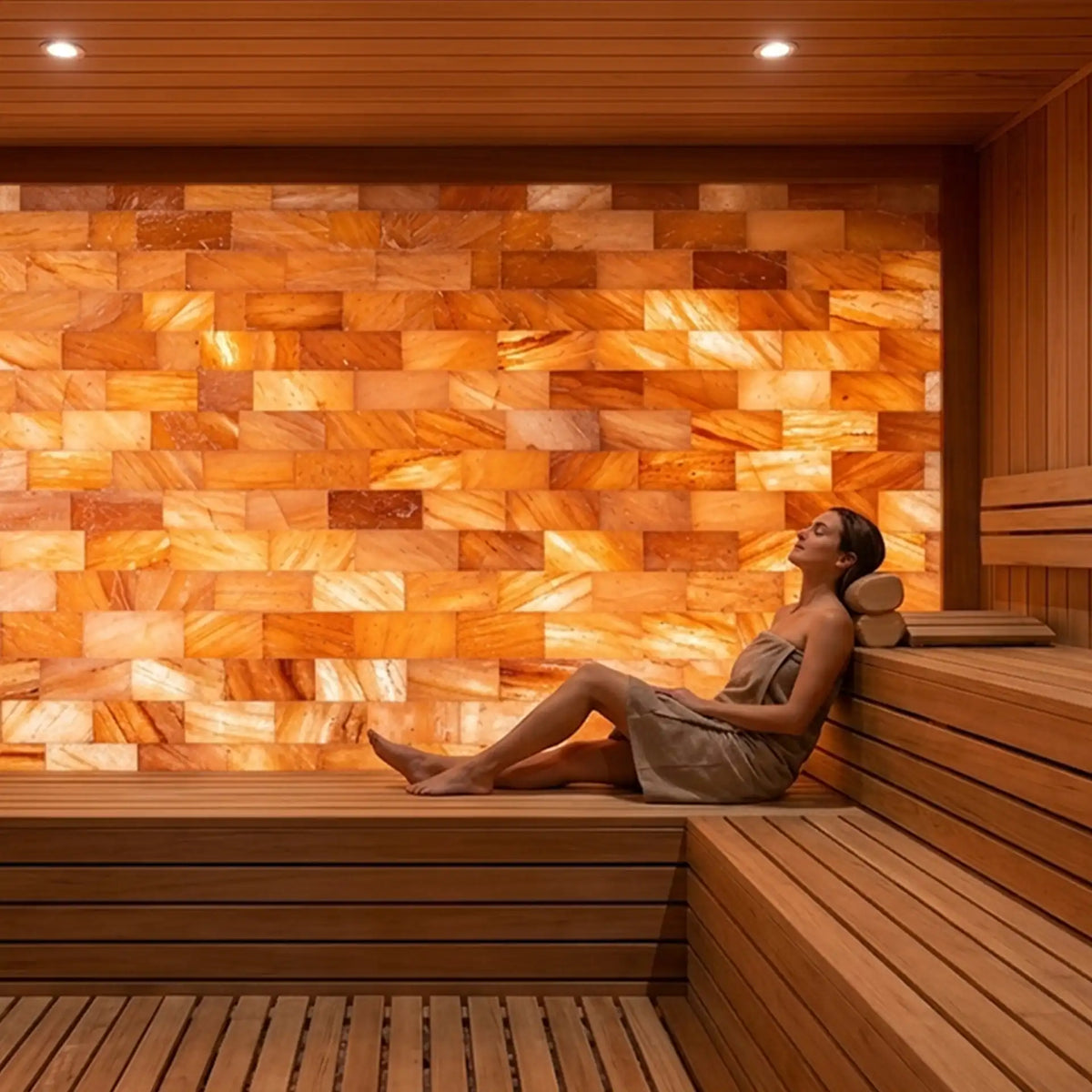 pink salt tiles for sauna wall