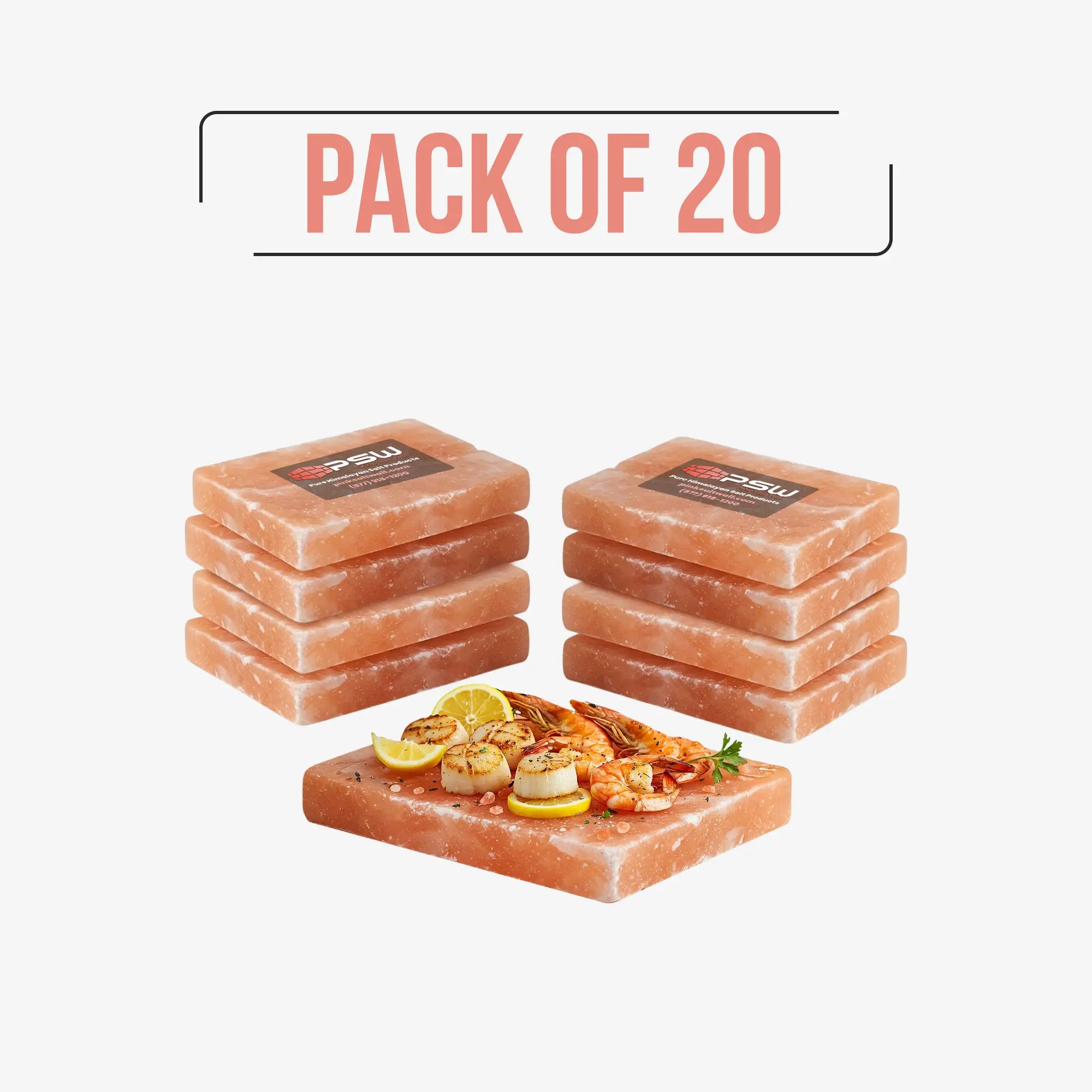 Pack of 20 Himalayan salt slabs for grilling, cooking, and food presentation