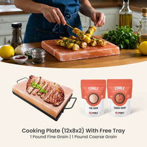 Himalayan Salt Cooking Plate 12x8x2 + Fine & Coarse Salt 1 Pound