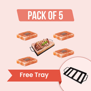 Himalayan Salt Cooking Plate (12” X 8” X 2) Pack of 5 with Free Tray