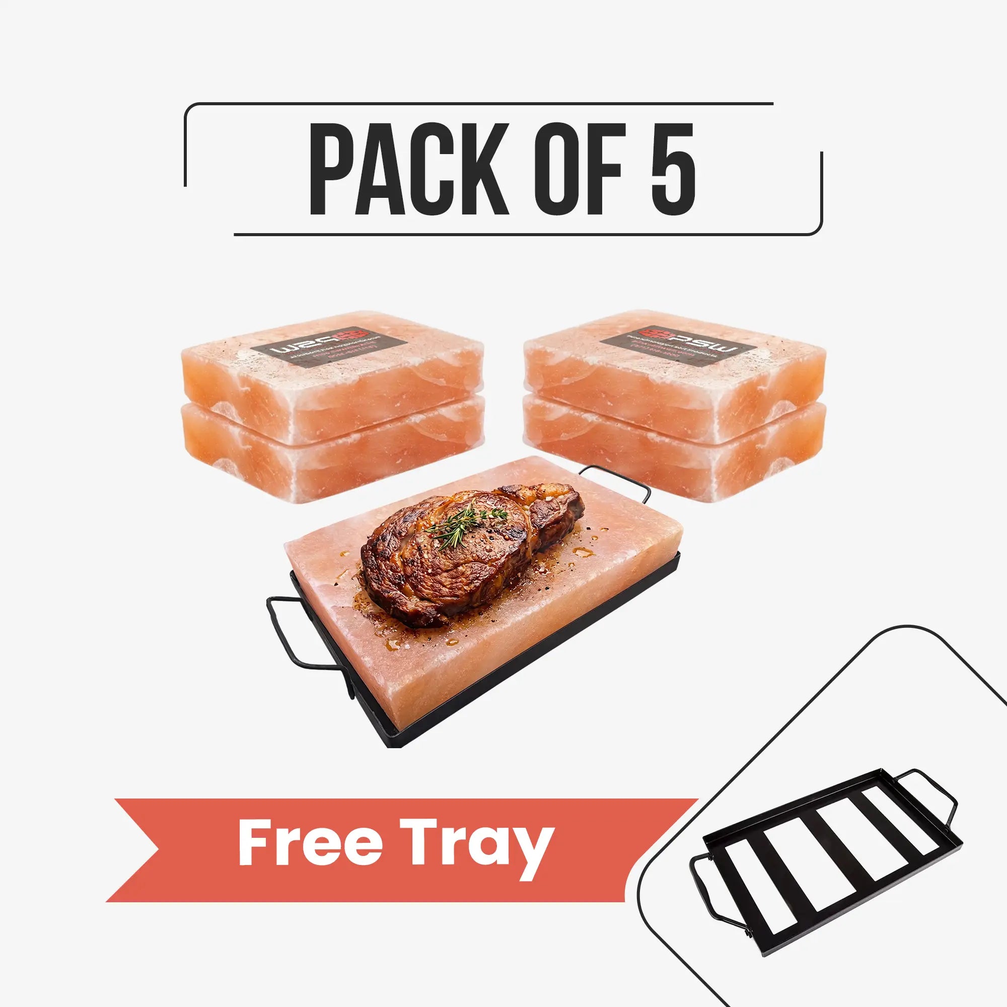 Himalayan cooking salt slab 12 x 8 x 2 pack of 5 with single free tray