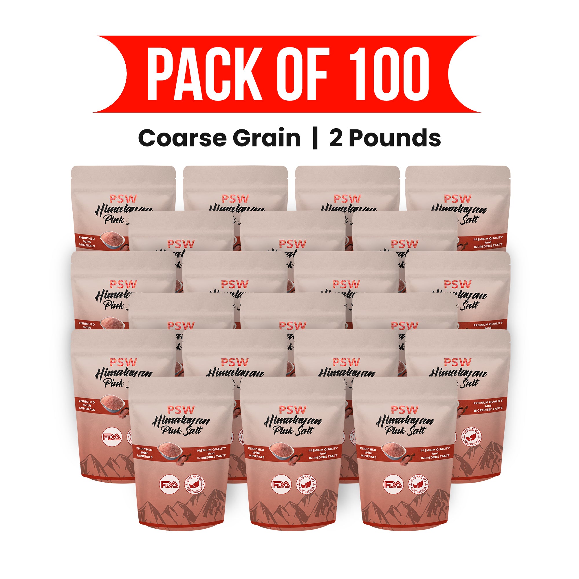Edible Himalayan Pink Salt - Coarse Grain - Pack of 100 - 2 Pounds Each