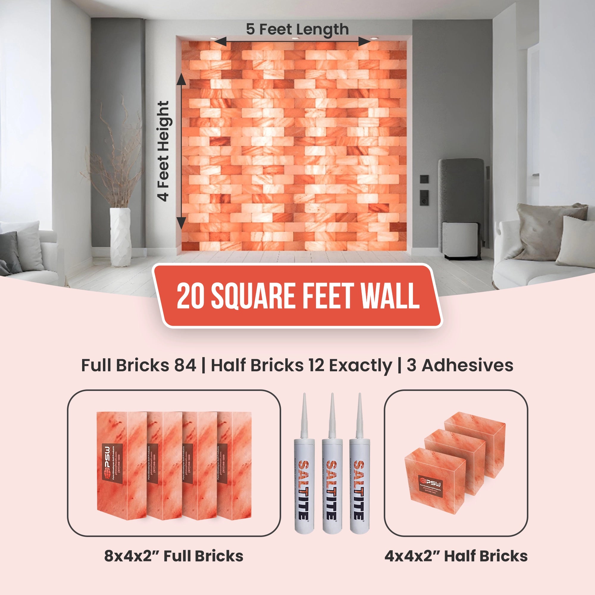 Himalayan Salt Brick Wall Kit (5x4 Ft)  20 Sq. Ft –  Do It Yourself