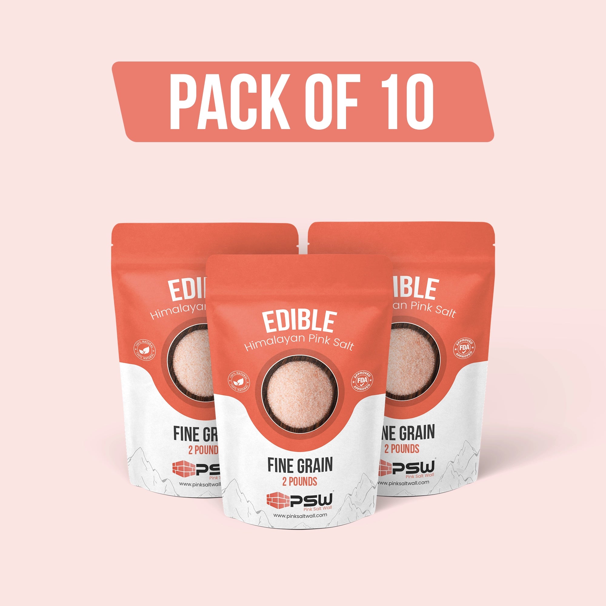 Edible Himalayan Pink Salt - Fine Grain - Pack of 10 -  2 Pounds Each