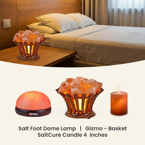Home Décor Pack 2  (  Foot Dome Salt Lamp, Gizmo - Basket of Salt Lamp,  Salt Candle Holder 4 inches )