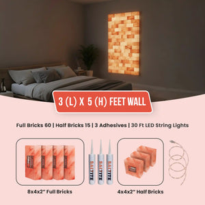 3 ft x 5 ft Salt Wall Pack (60 Full Bricks, 15 Half Bricks, 3 Saltite Adhesive, 12 ft LED String Lights)
