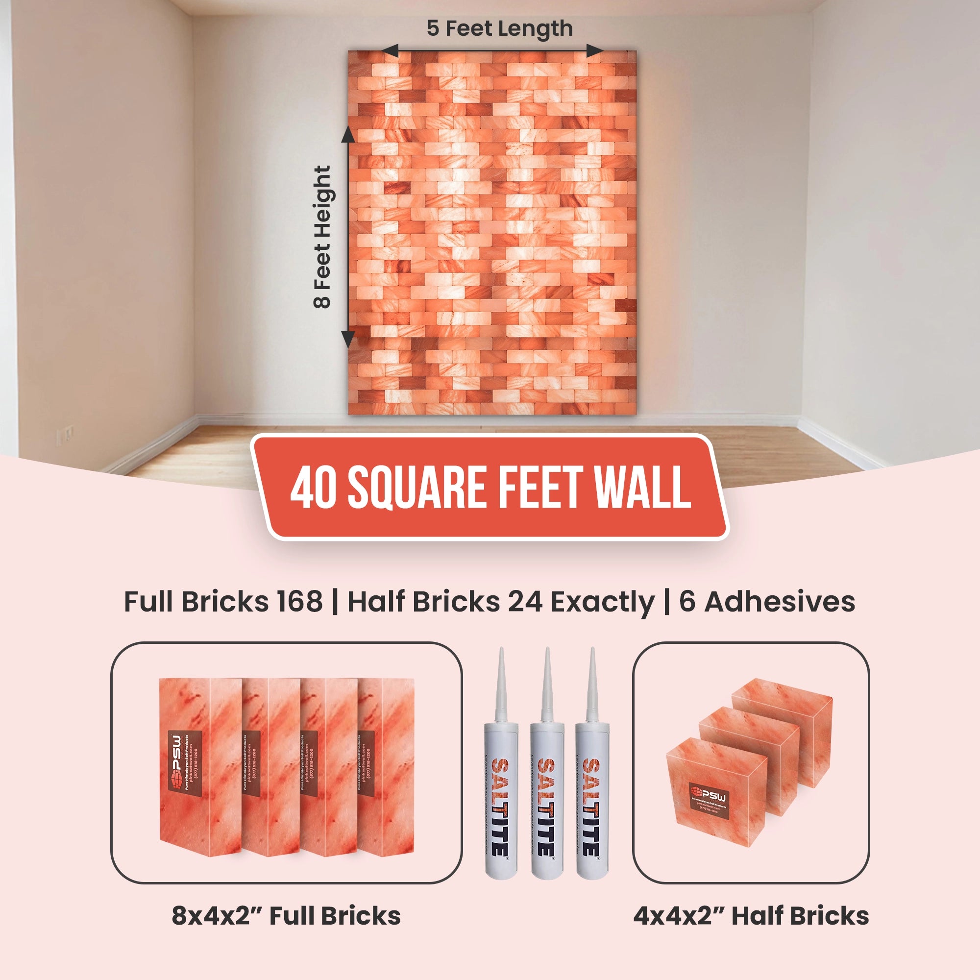 Himalayan Salt Brick Wall Kit (5x8 Ft) 40 Sq. Ft –  Do It Yourself