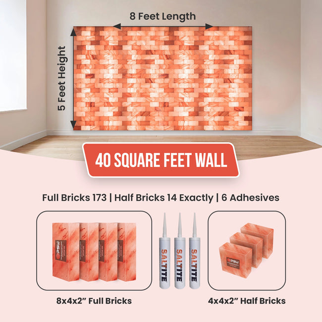 Himalayan Salt Brick Wall Kit (8x5 Ft) 40 Sq. Ft  –  Do It Yourself