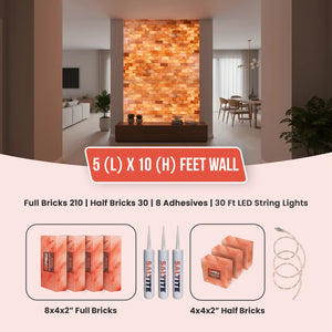 5 ft x 10 ft Salt Wall Pack  ( 210 Full Bricks, 30 Half Bricks, 8 Saltite Adhesive, 30 ft LED String Lights)