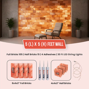 5 ft x 5 ft Salt Wall Pack  (105 Full Bricks, 15 Half Bricks, 4 Saltite Adhesive, 30 ft LED String Lights)