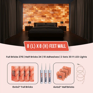 8 ft x 8 ft Salt Wall Pack (276 Full Bricks, 24 Half Bricks, 10 Saltite Adhesive, 2 x 30ft LED String Lights)