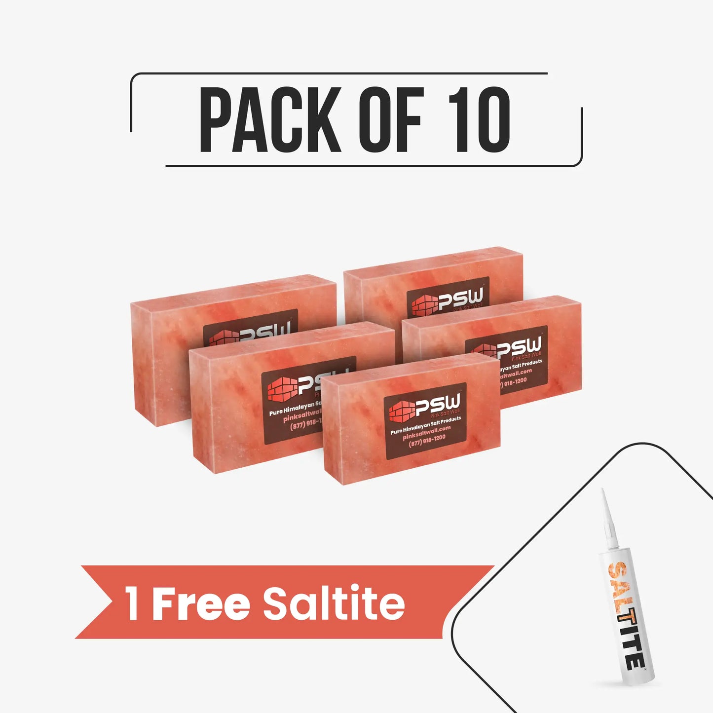 Himalayan Salt Bricks 8" x 4" x 2" Pack of 10  With Free Saltite