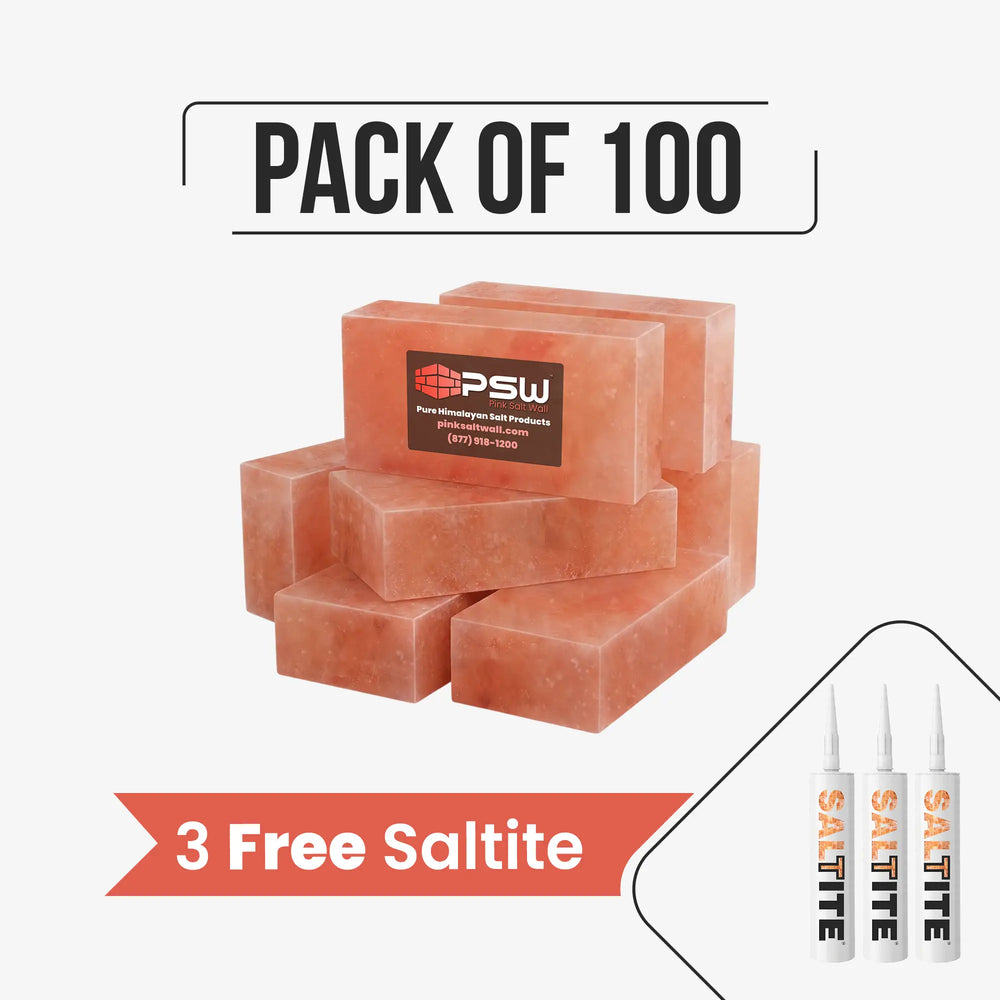 Himalayan Pink Salt Bricks  8" × 4" × 2" – Pack of 100 with 3 Free Saltite