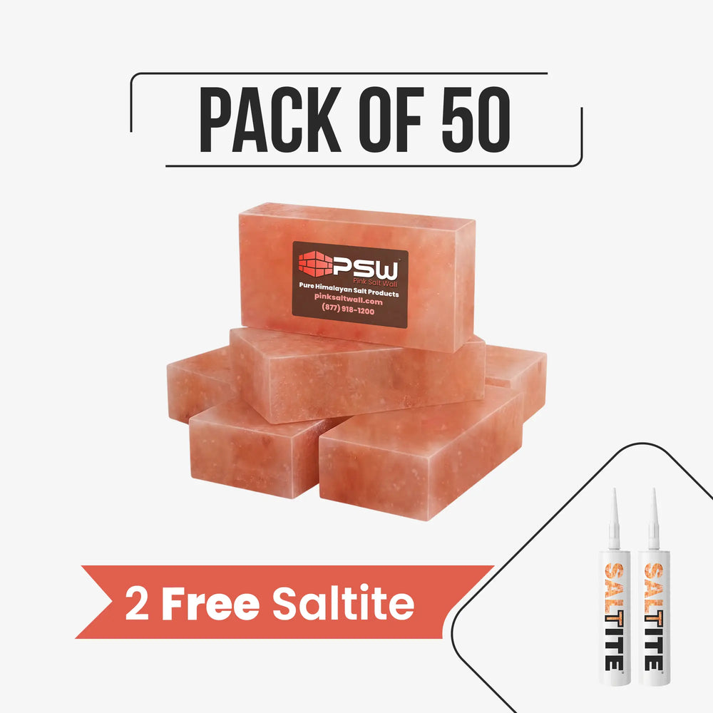 Himalayan Salt Bricks 8" x 4" x 2" Pack of 50 With 2 Free Saltite