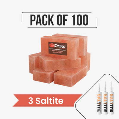 Himalayan Pink Salt Bricks  8" × 4" × 2" – Pack of 100 with 3 Saltite