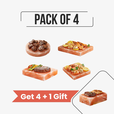 Pack of 4 Himalayan salt cooking blocks for grilling, cooking, and serving food
