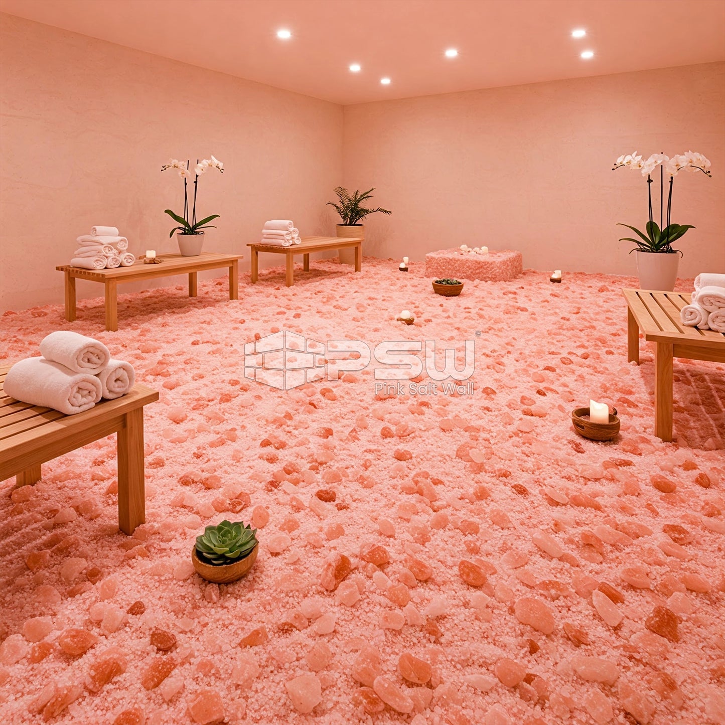 Himalayan granulated pink salt for wellness rooms