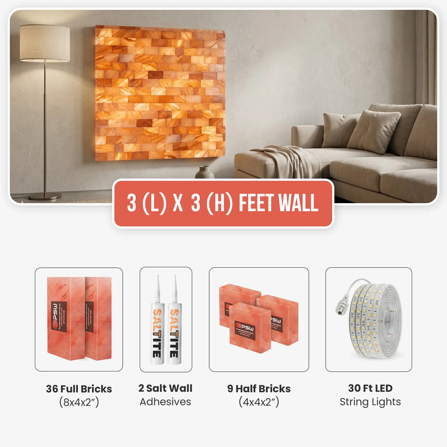 Himalayan Salt Brick Wall Kit 3x3 Ft