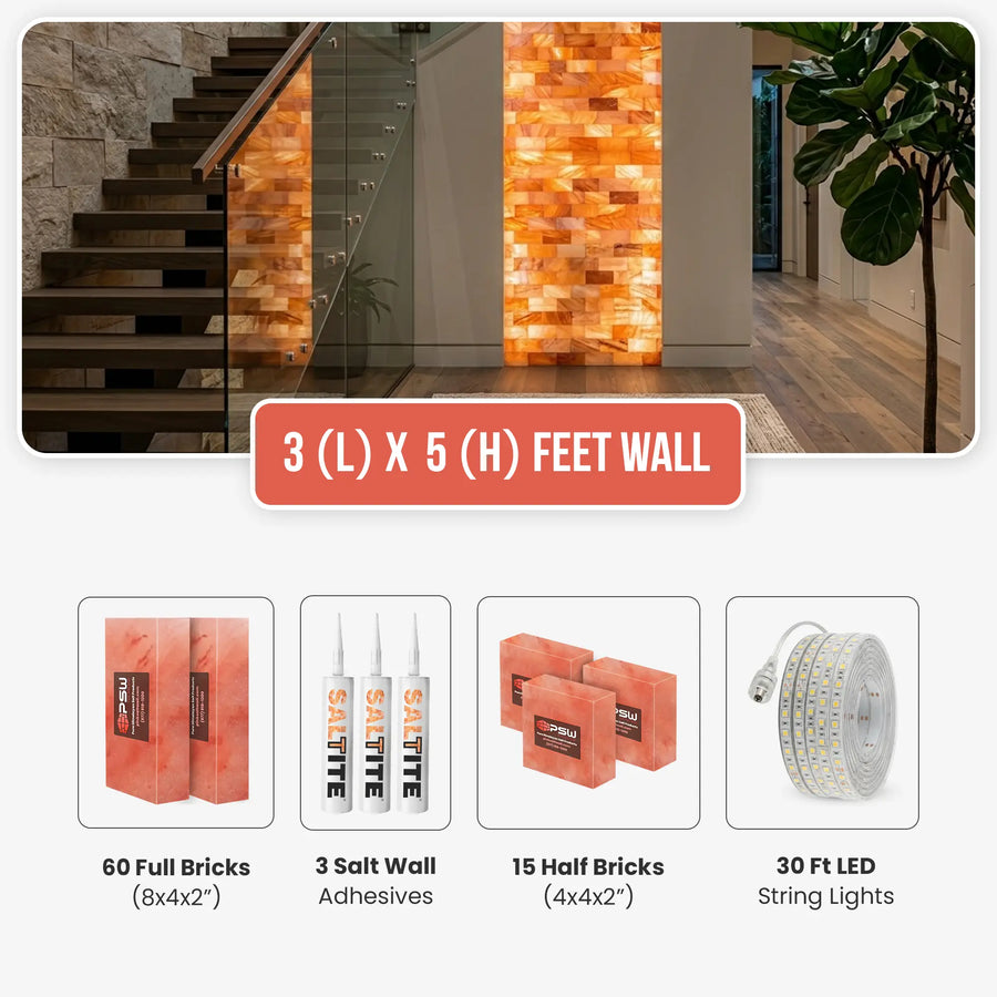Himalayan Salt Brick Wall Kit 3x5 Ft