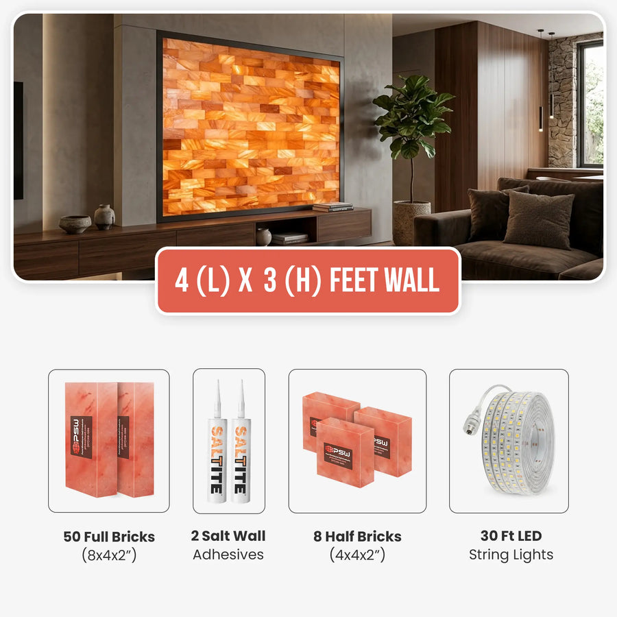 Himalayan Salt Brick Wall Kit 4x3 Ft (12 Sq Ft)