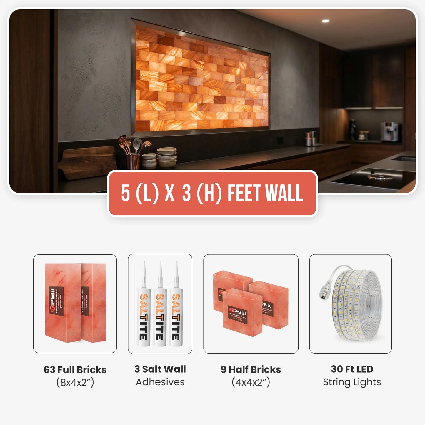 Himalayan Salt Brick Wall Kit 5x3 Ft (15 Sq Ft)