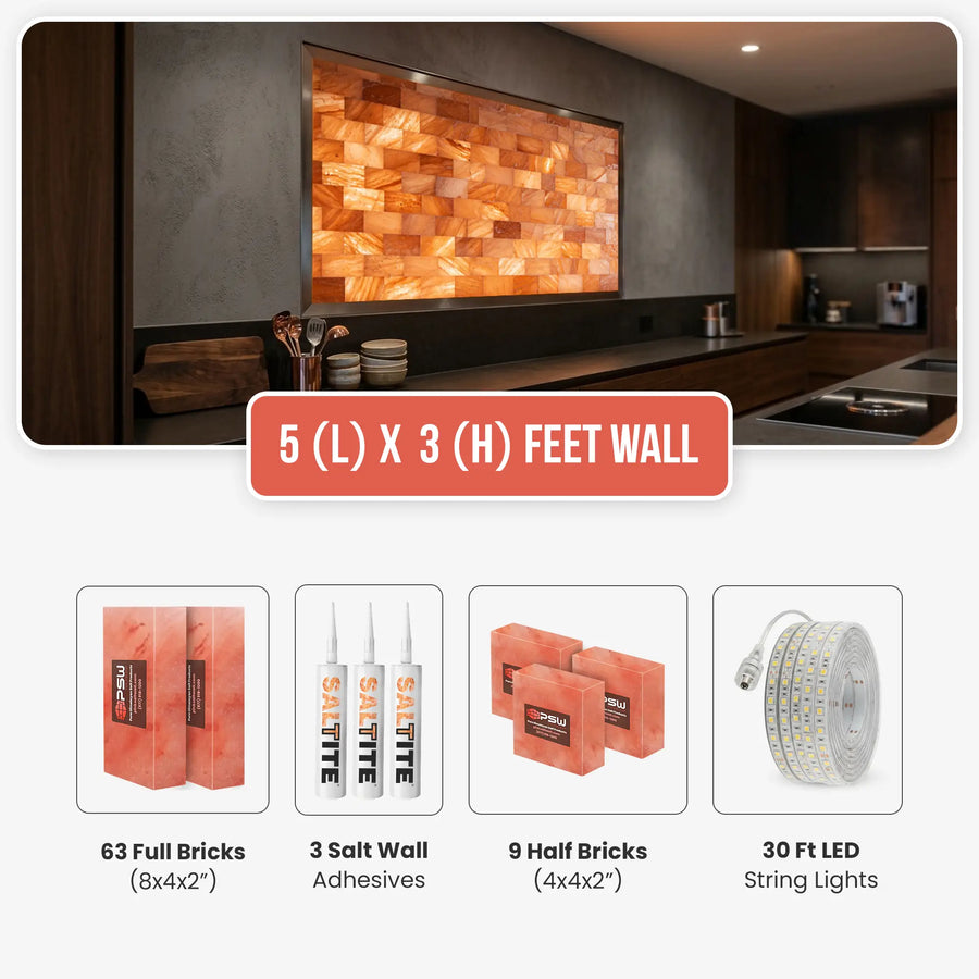 Himalayan Salt Brick Wall Kit 5x3 Ft (15 Sq Ft)