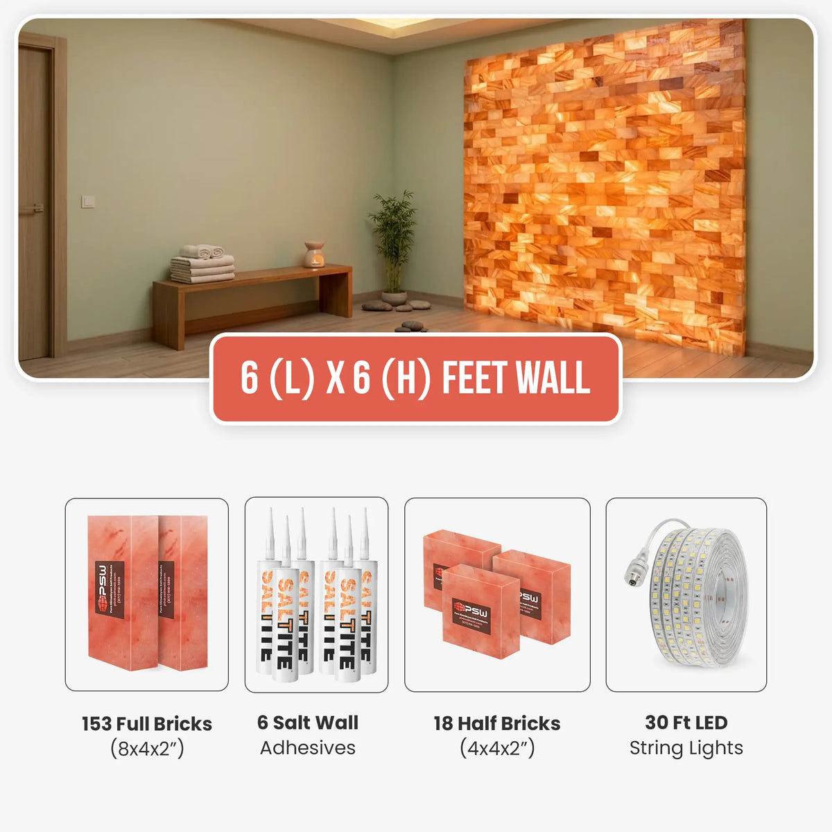 Himalayan Salt Brick Wall Kit 6x6 Ft (36 Sq Ft)