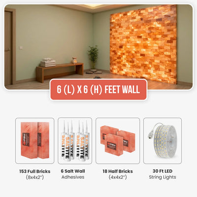 Himalayan Salt Brick Wall Kit 6x6 Ft (36 Sq Ft)