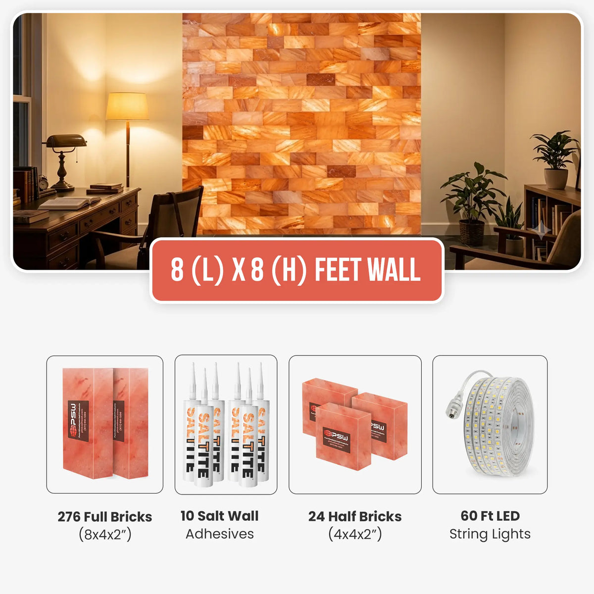 Himalayan Salt Brick Wall Kit 8x8 Ft (64 Sq Ft)