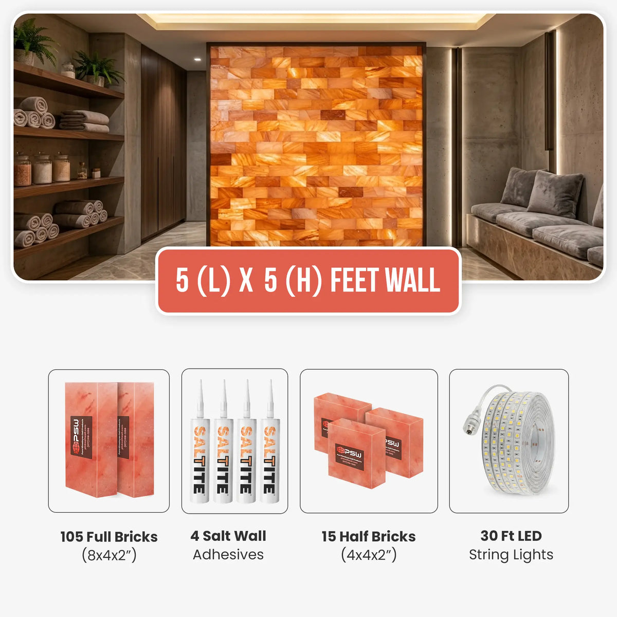 Himalayan Salt Bricks Wall Kit 5x5 Ft (25 Sq Ft) 