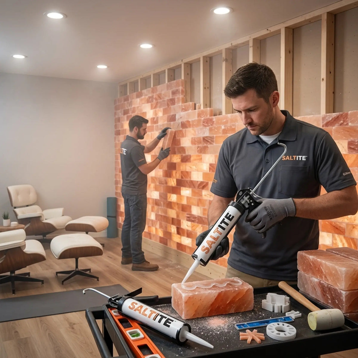 Himalayan pink salt bricks adhesive for walls installation