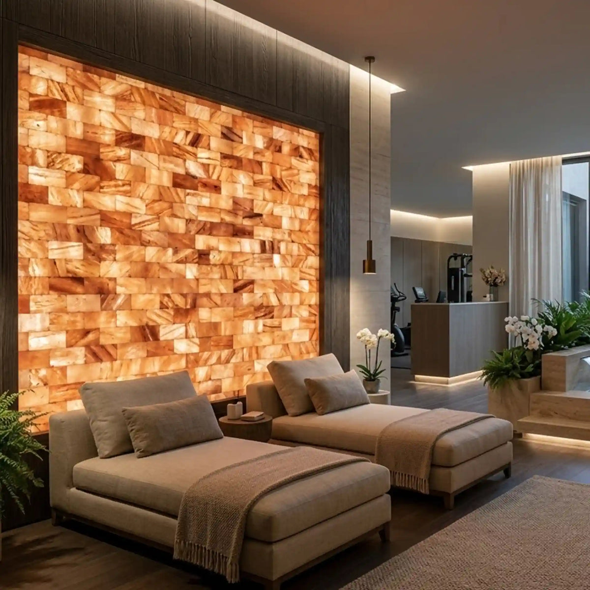 Himalayan salt bricks for fitness center interiors