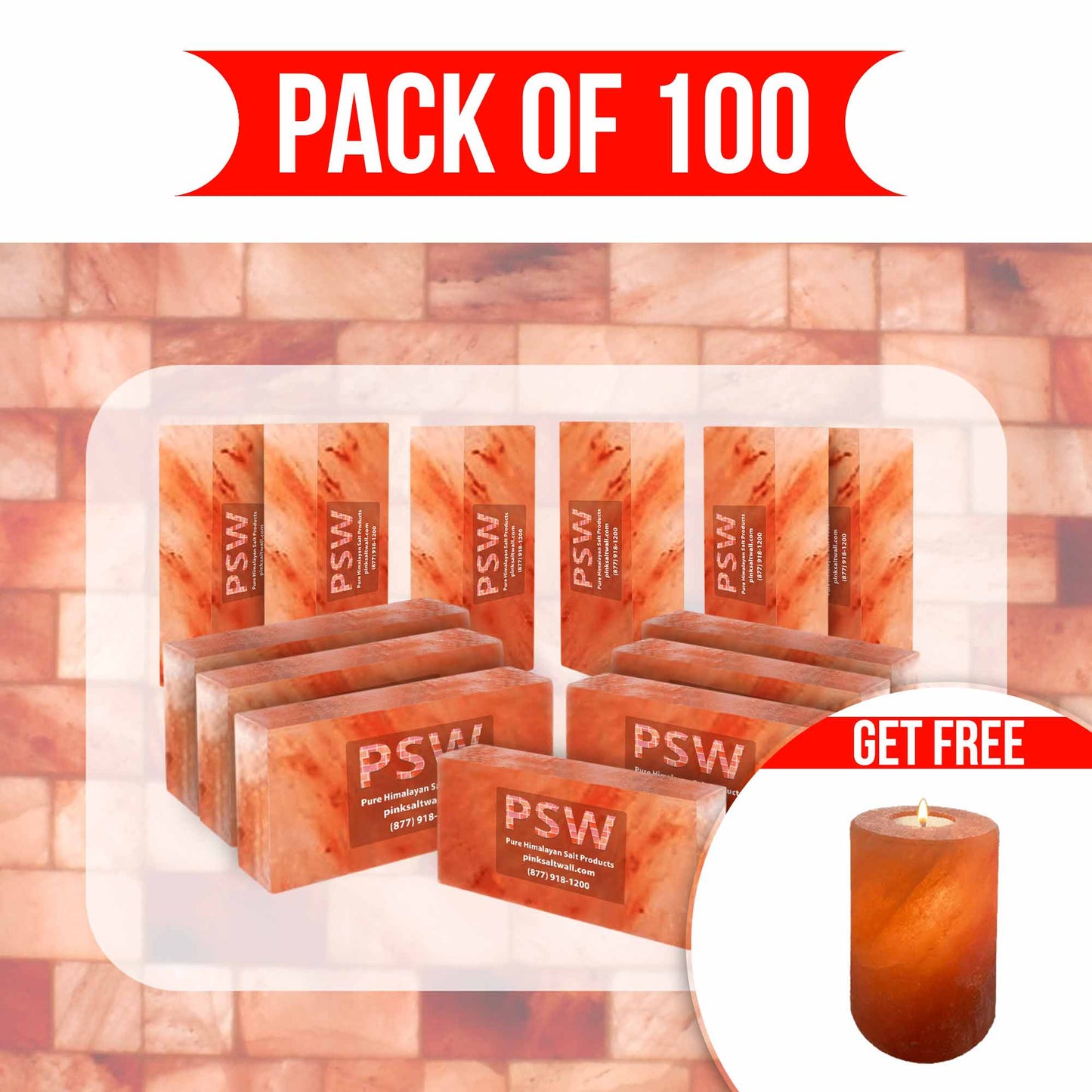 Pack of 100 Himalayan Salt Bricks with Free Salt Cure