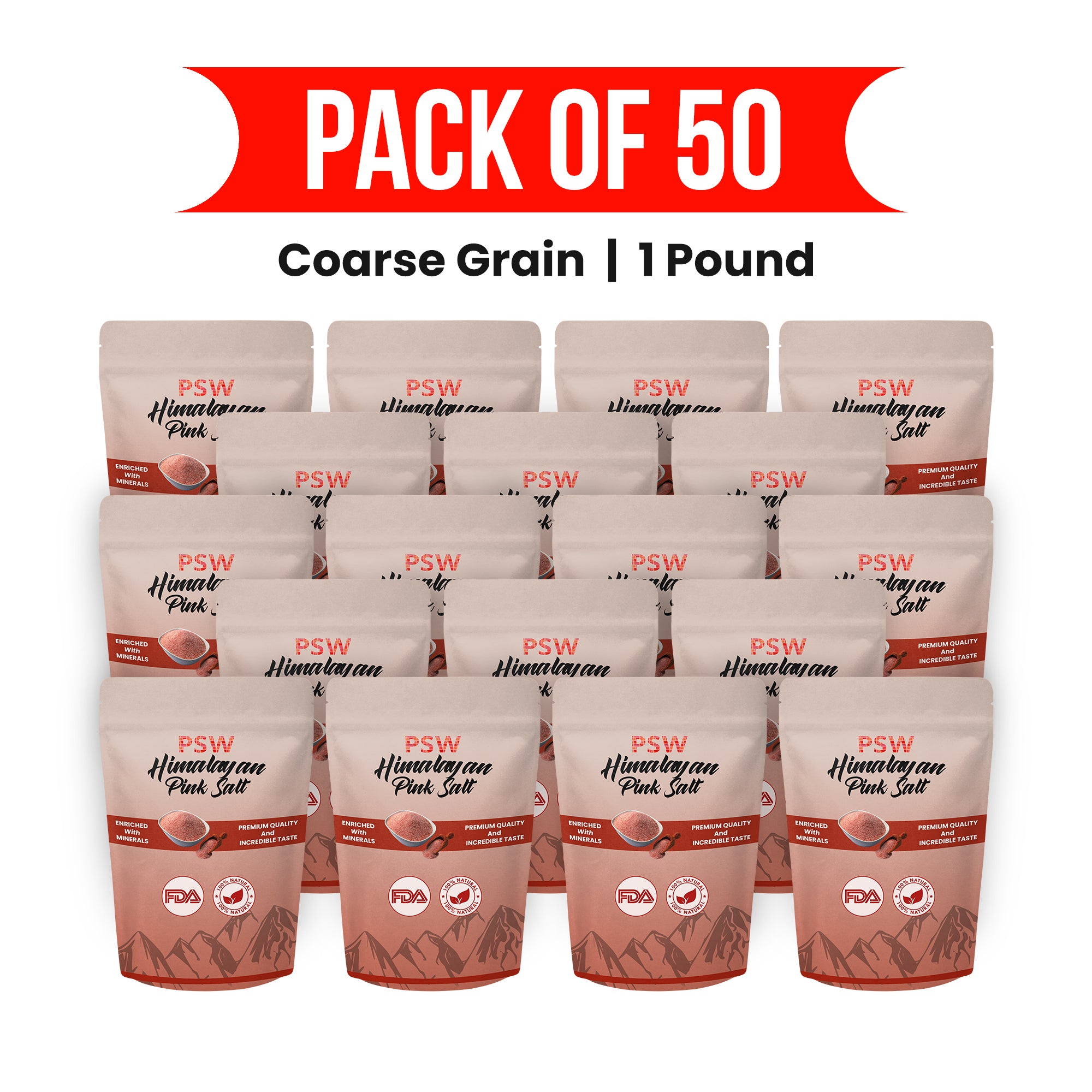Edible Himalayan Pink Salt - Coarse Grain - Pack of 50 - 1 Pound