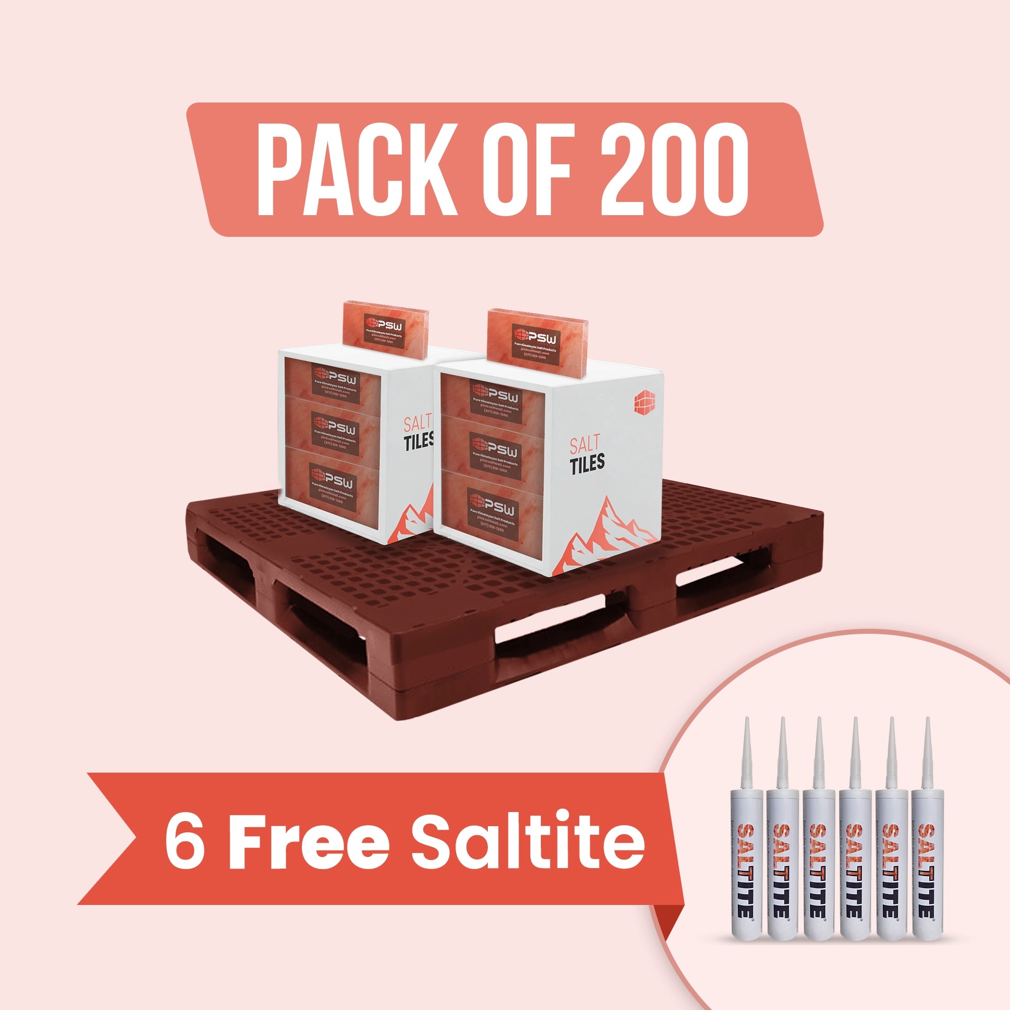 Himalayan Pink Salt Tiles 8" x 4" x 1"- Pack of 200 With 6 free Saltite