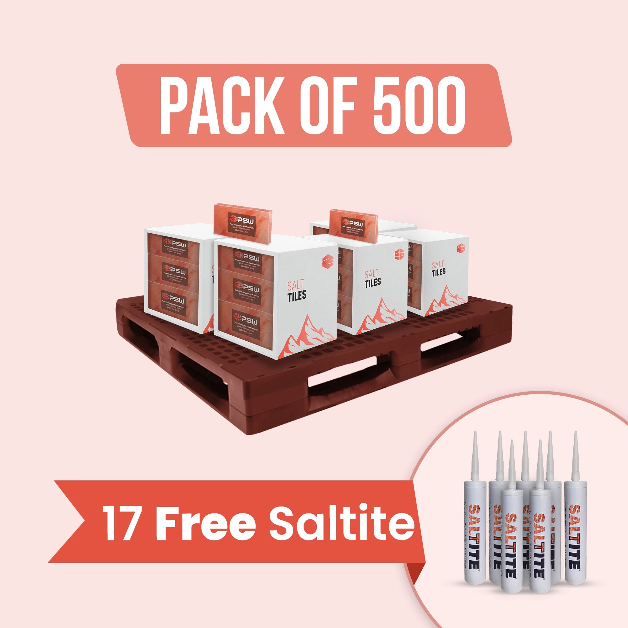 Himalayan Pink Salt Tiles 8" x 4" x 1"- Pack of 500 With 17 free Saltite