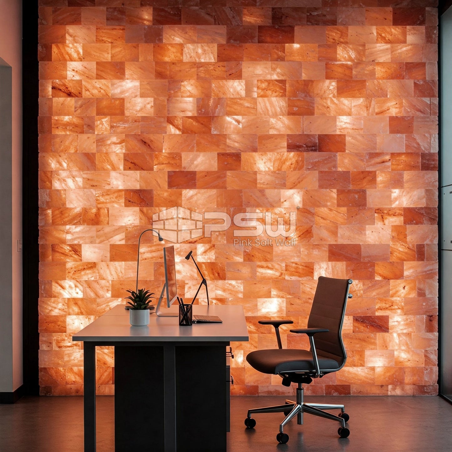 Pink salt bricks for office wall design