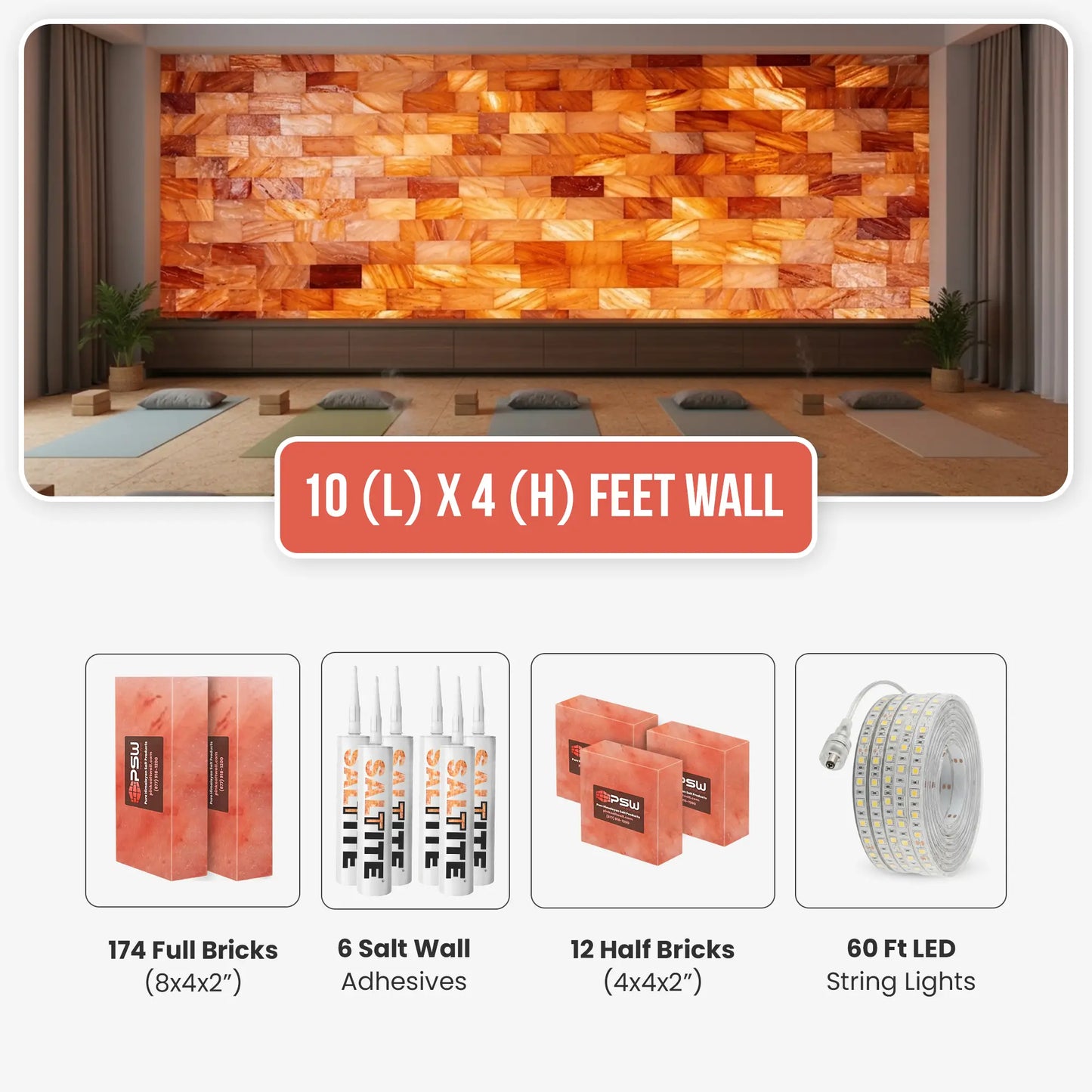 Himalayan Salt Brick Wall Kit for (10x4 Ft)