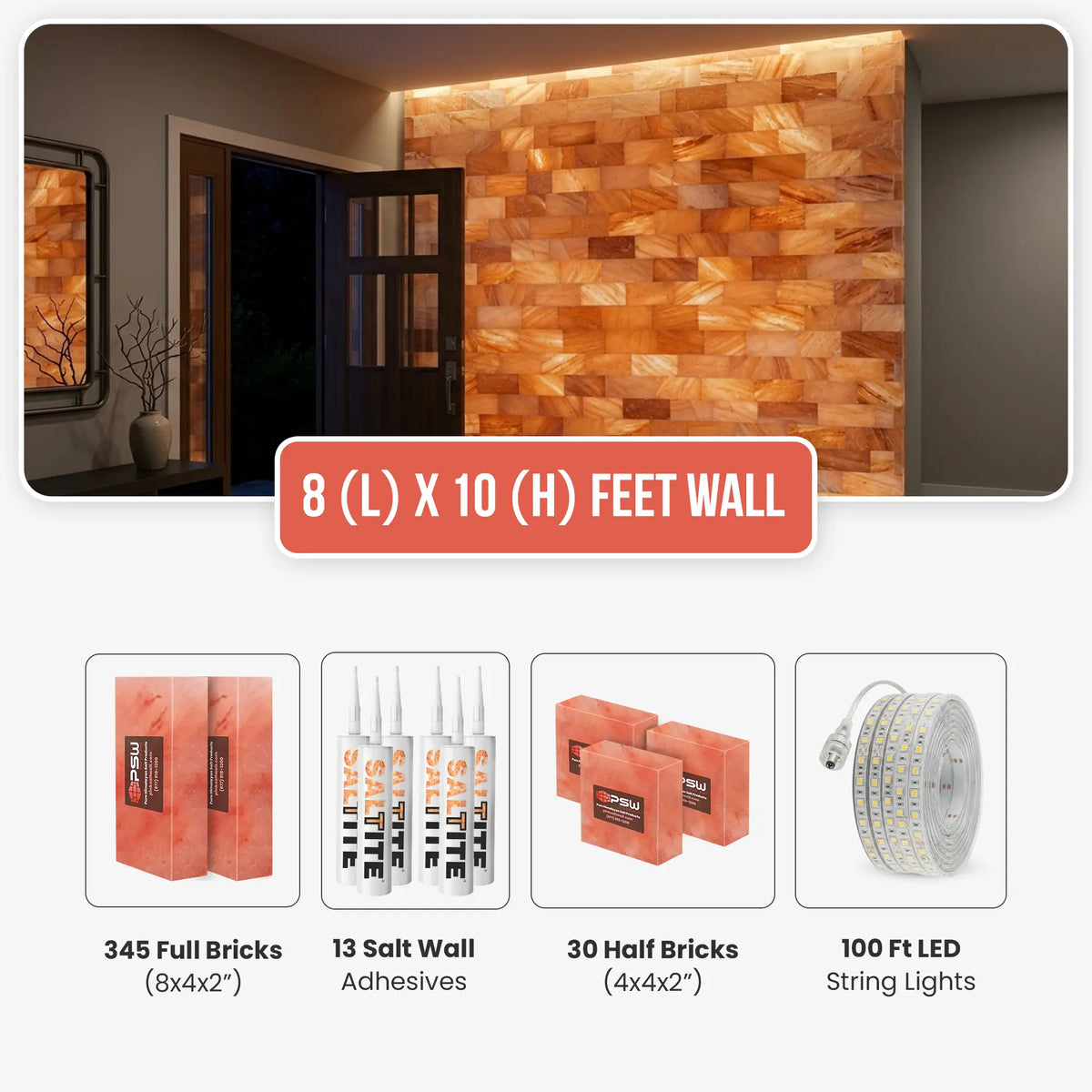 Himalayan Salt Brick Wall Kit for (8x10 Ft)